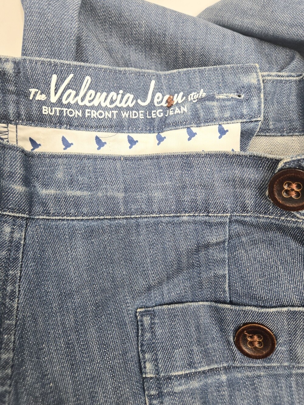 MiH Jeans Valencia High-Rise Sailor Button Wide Leg Mid Blue Denim - Picture 11 of 15
